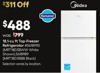 Lowe's 18.1-cu ft Top-Freezer Refrigerator # 5618990 (MRT18D3BWW White Shown):5618989 (MRT18D3BBB Black) offer