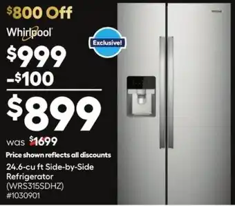 Lowe's Whirlpool 24.6-cu ft Side-by-Side Refrigerator offer