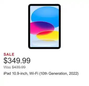 Costco Ipad 10.9-inch, wi-fi (10th generation, 2022) offer