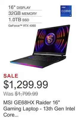 Costco Msi ge68hx raider 16 gaming laptop - 13th gen intel core i9-13950hx - geforce rtx 4060 - 144hz fhd+ (1920 x 1200) offer