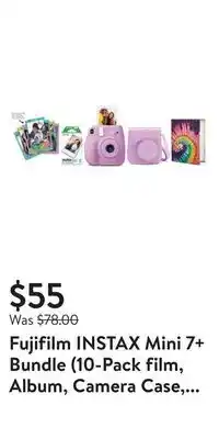 Walmart Fujifilm instax mini 7+ bundle (10-pack film, album, camera case, stickers), lavender, brand new condition offer