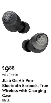 Walmart Jlab go air pop bluetooth earbuds, true wireless with charging case offer