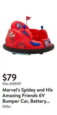 Walmart Marvel's spidey and his amazing friends 6v bumper car, battery powered ride on for children by flybar, ages 1.5+ offer