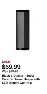 BJ’s Black + decker 1,500w ceramic tower heater with led display controls offer