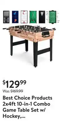 Walmart Best choice products 2x4ft 10-in-1 combo game table set w/ hockey, foosball, pool, shuffleboard, ping pong - natural offer