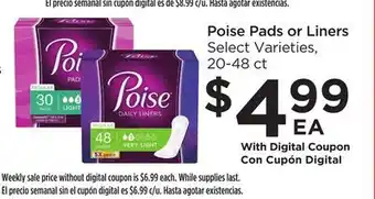 Food 4 Less Poise pads or liners offer