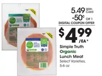 Ralphs Simple truth organic lunch meat offer