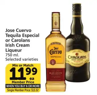 Albertsons Jose cuervo tequila especial or carolans irish cream liqueur offer