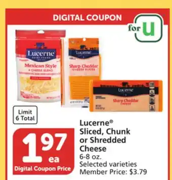 Vons Lucerne sliced, chunk or shredded cheese offer