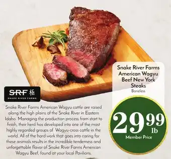 Pavilions Snake river farms american wagyu beef new york steaks offer