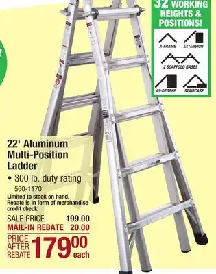 Menards Keller kpro 22' type ia aluminum telescoping multi-position ladder - 300 lb. max offer