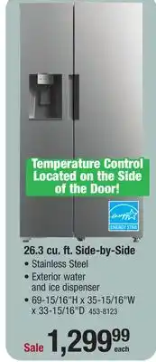 Menards Criterion 26.3 cu.ft. stainless steel side by side refrigerator offer