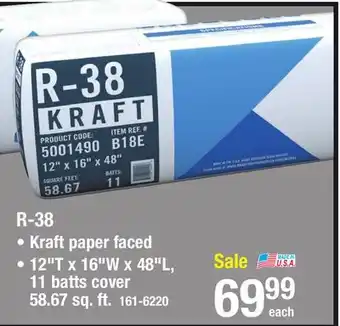 Menards R-38 ecobatt kraft faced fiberglass insulation batt 12 x 16 x 48 offer