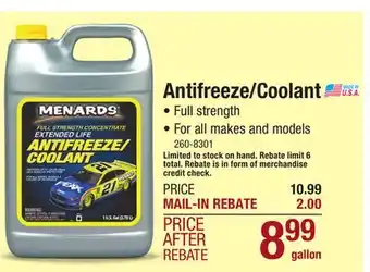 Menards Menards full strength extended life antifreeze/coolant - 1 gallon offer