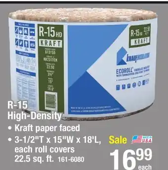 Menards R-15 ecoroll kraft faced fiberglass insulation roll 3-1/2 x 15 x 18' offer