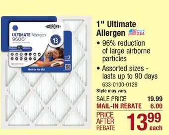 Menards Dupont ultimate 16 x 20 x 1 merv 13 pleated air filter offer