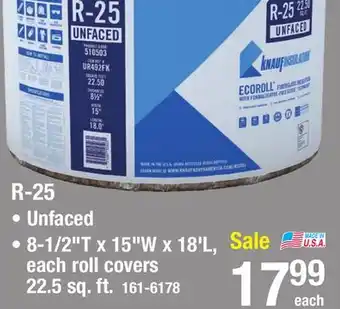 Menards R-25 ecoroll unfaced fiberglass insulation roll 8-1/2 x 15 x 18' offer