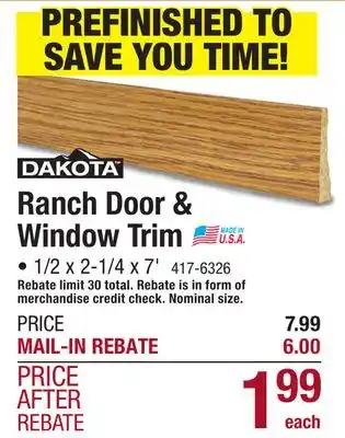 Menards Dakota 1/2 x 2-1/4 x 7' prefinished golden oak ranch casing moulding offer