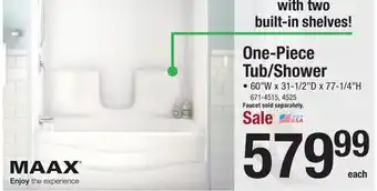 Menards Maax ts-3060 60w x 31d x 77h white bathtub shower kit with right drain (1-piece) offer