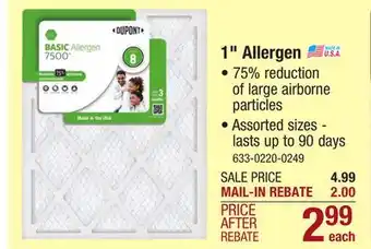 Menards Dupont basic 16 x 20 x 1 merv 8 pleated air filter offer