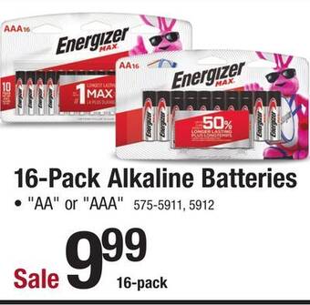 Menards Energizer max aa alkaline batteries - 16 pack offer
