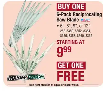 Menards Masterforce 6 x 6-tpi wood-cutting reciprocating saw blade - 6 pack offer