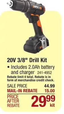 Menards Worx 20-volt cordless 3/8 drill/driver offer