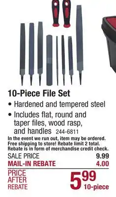 Menards Tool shop file set - 10 piece offer