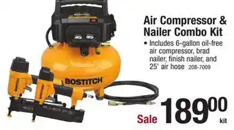 Menards Bostitch 6-gallon 150 psi portable electric air compressor with 2-tool combo kit offer