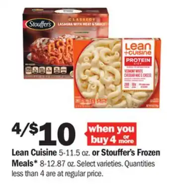 Meijer Lean cuisine 5-11.5 oz. or stouffer's frozen meals* 8-12.87 oz offer