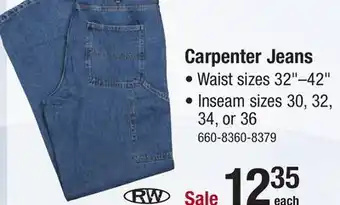 Menards Rw rugged wear 32 x 30 light wash men's carpenter denim jeans offer