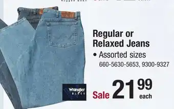 Menards Wrangler blues 32 x 30 blue indigo men's regular/classic fit denim jeans offer