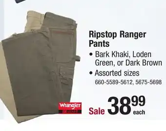 Menards Wrangler riggs workwear 32 x 30 bark khaki men's ranger pants offer