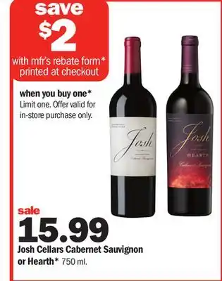 Meijer Josh cellars cabernet sauvignon or hearth offer