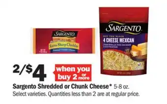Meijer Sargento shredded or chunk cheese offer