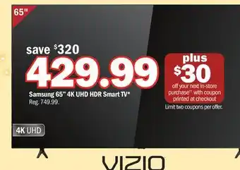 Meijer Samsung 65 4k uhd hdr smart tv offer
