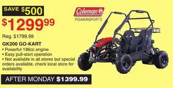 Dunham's Sports Coleman gk200 go-kart offer