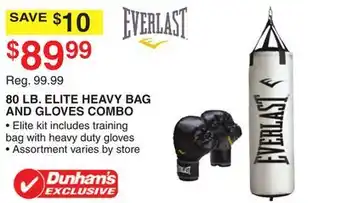 Dunham's Sports Everlast 80 lb. elite heavy bag and gloves offer