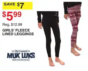 Dunham's Sports Muk luks girls' fleece lined leggings offer