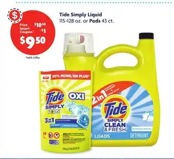 Family Dollar Tide simply liquid 115-128 oz. or pods 43 ct offer