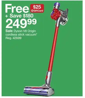 Target Dyson v8 origin cordless stick vacuum offer