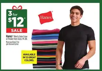 Dollar General Hanes men's color crew or pocket tees offer