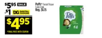 Dollar General Puffs facial tissue cube offer