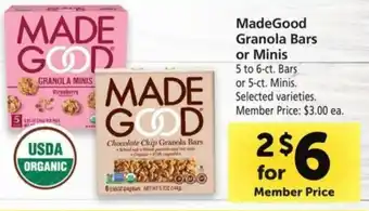 Safeway MadeGood Granola Bars or Minis offer
