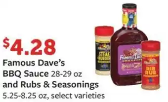 Fareway Famous Dave's BBQ Sauce 28-29 oz and Rubs & Seasonings 5.25-8.25 oz, offer