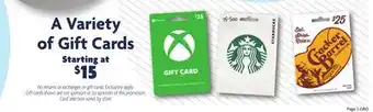 Family Dollar A variety of gift cards offer