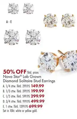 Boscov's Nova star lab grown diamond solitaire stud earrings offer