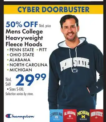 Boscov's Mens college heavyweight fleece hoods offer