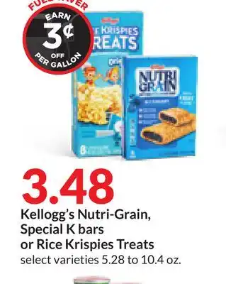 Hy-Vee Kellogg's nutri-grain, special k bars or rice krispies treats offer