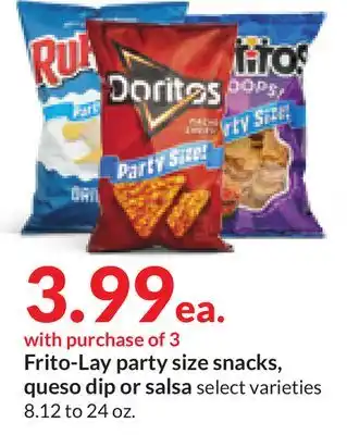 Hy-Vee Frito-lay party size snacks, queso dip or salsa offer